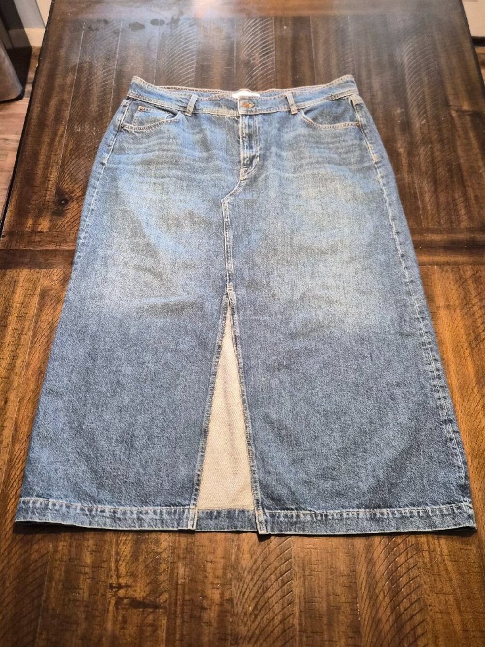 Boden Denim Skirt Womens Size 16-18 Blue Knee Length Slit Cotton G546